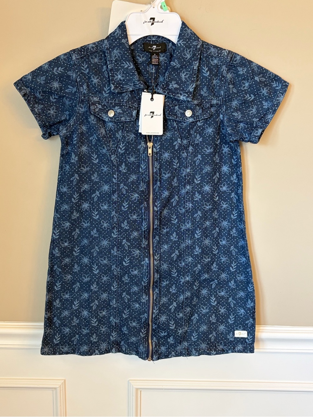 7 for all Mankind Denim Zip-Front Cotton Dress and Matching Headband NWT Size 8
